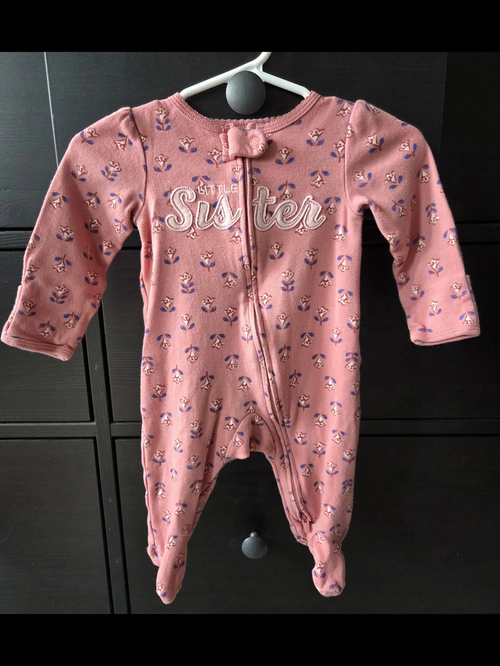 Little Sister Pink Floral Footed One-Piece Pajamas